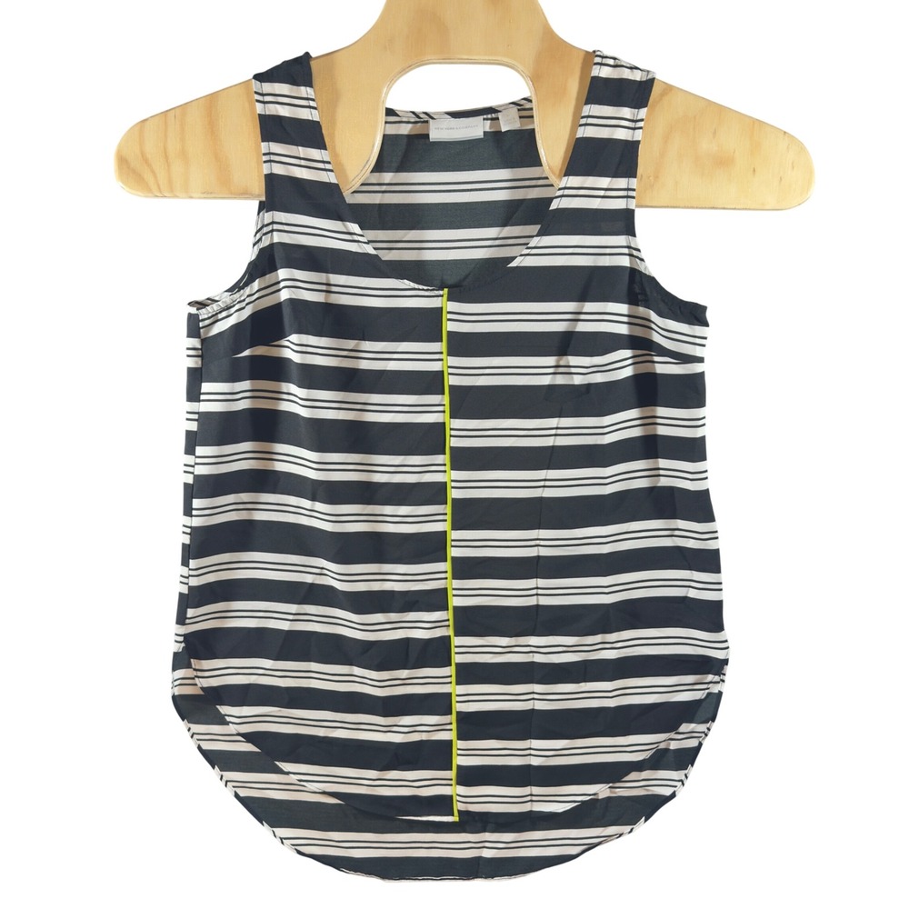 414 | New York & Company Womens M Striped Sleeveless Blouse Neon Zip Hem Top